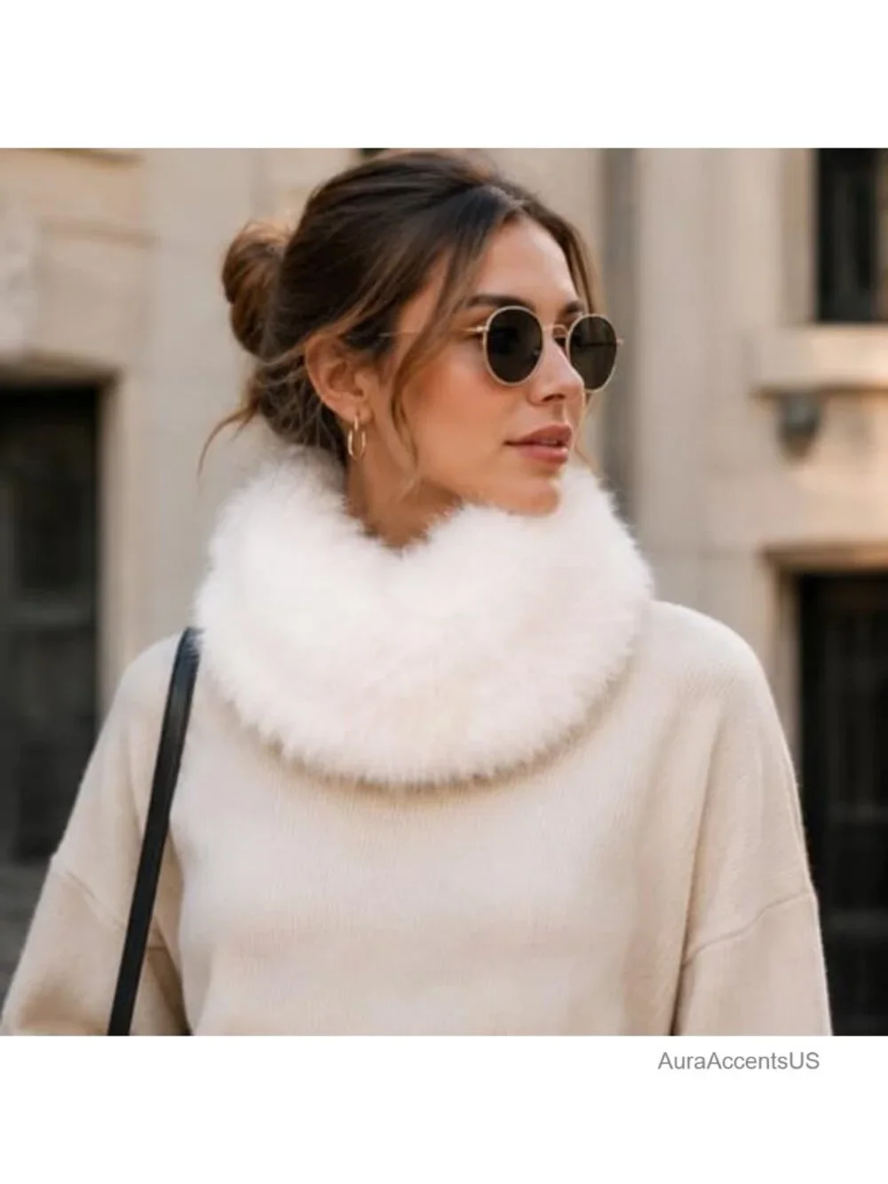 Faux Fur Collar Scarf Shawl Winter Neck Warmer Women